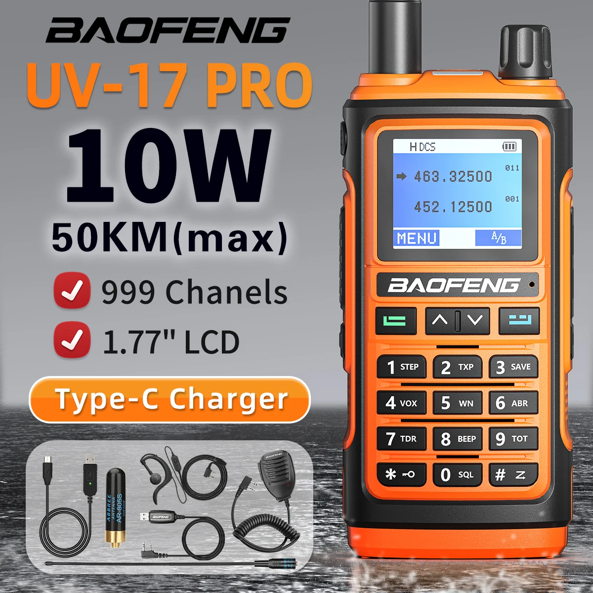 Baofeng-walkie-talkie UV17, estación portátil de largo alcance, potente estación de Radio Fm, caza, Ham, Radio bidireccional, receptor inalámbrico