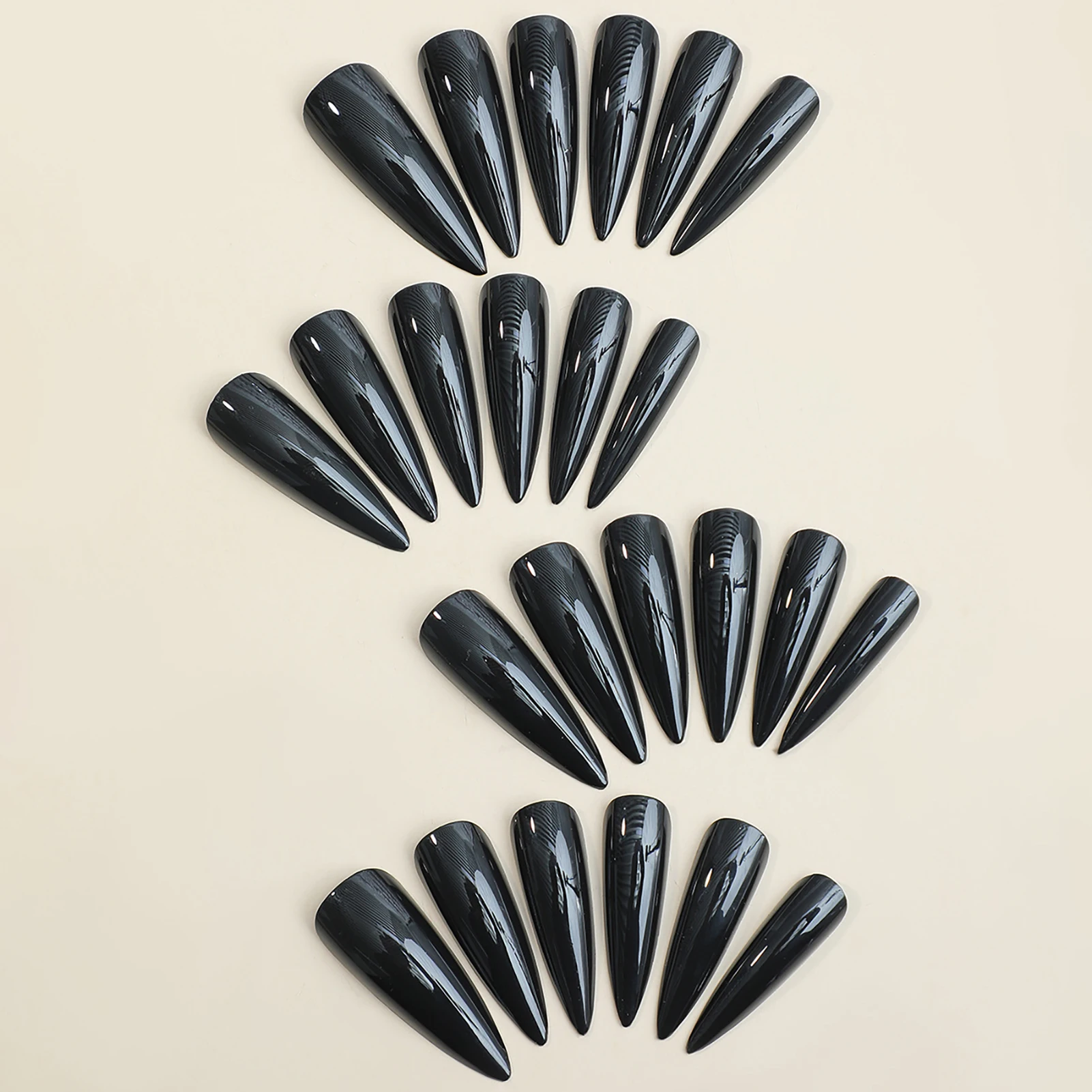 Juego de 24 Uds de uñas postizas negras brillantes, puntas de uñas postizas de Color sólido, Stiletto largo, decoración de uñas artificiales extraíbles, arte de uñas