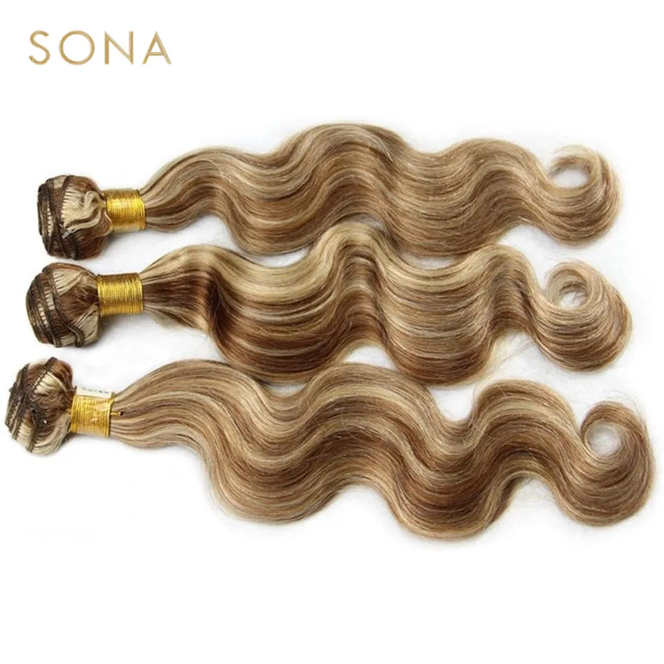 Piano cor p4/613 pacotes de cabelo destacado com fechamento remy onda do corpo ombre cinza loira tecer cabelo humano com destaques
