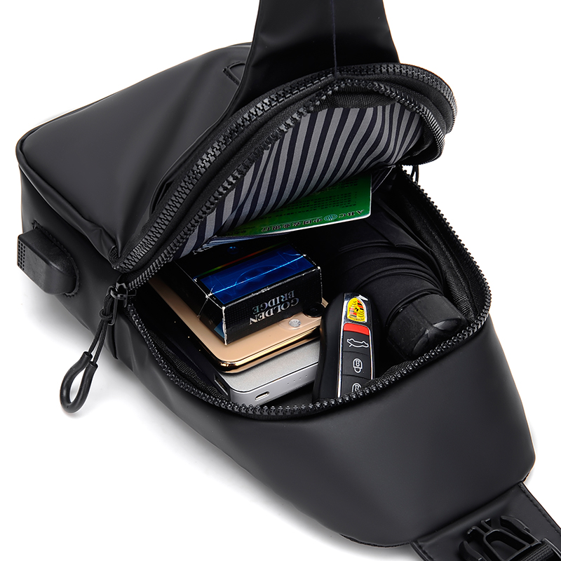 Wielofunkcyjna torba na klatkę piersiową, męska torba krzyżowa z portem ładowania USB i regulowanym paskiem na ramię, odpowiednia do codziennych dojazdów do pracy