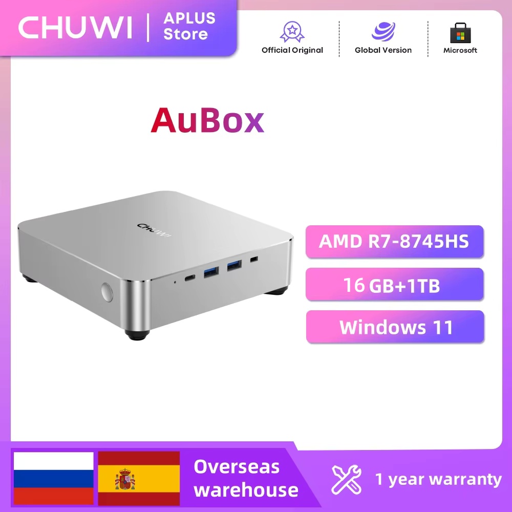 CHUWI AuBox Mini PC AMD Ryzen7 8745HS 16GB DDR5 512GB SSD WiFi 6 BT 5.1 2.5G LAN Support Quad Displays 4K Windows 11 Pro Mini PC