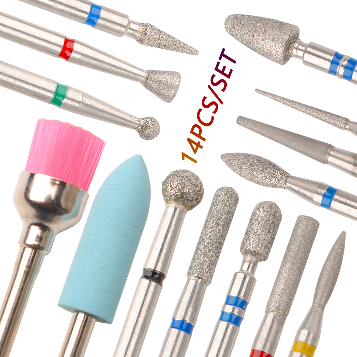 14pcs/set Nail Drill Machine Bit Nail Gel Removal Polishing Tools Pedicure Manicure Rotary Grinding  Buffer Polisher
