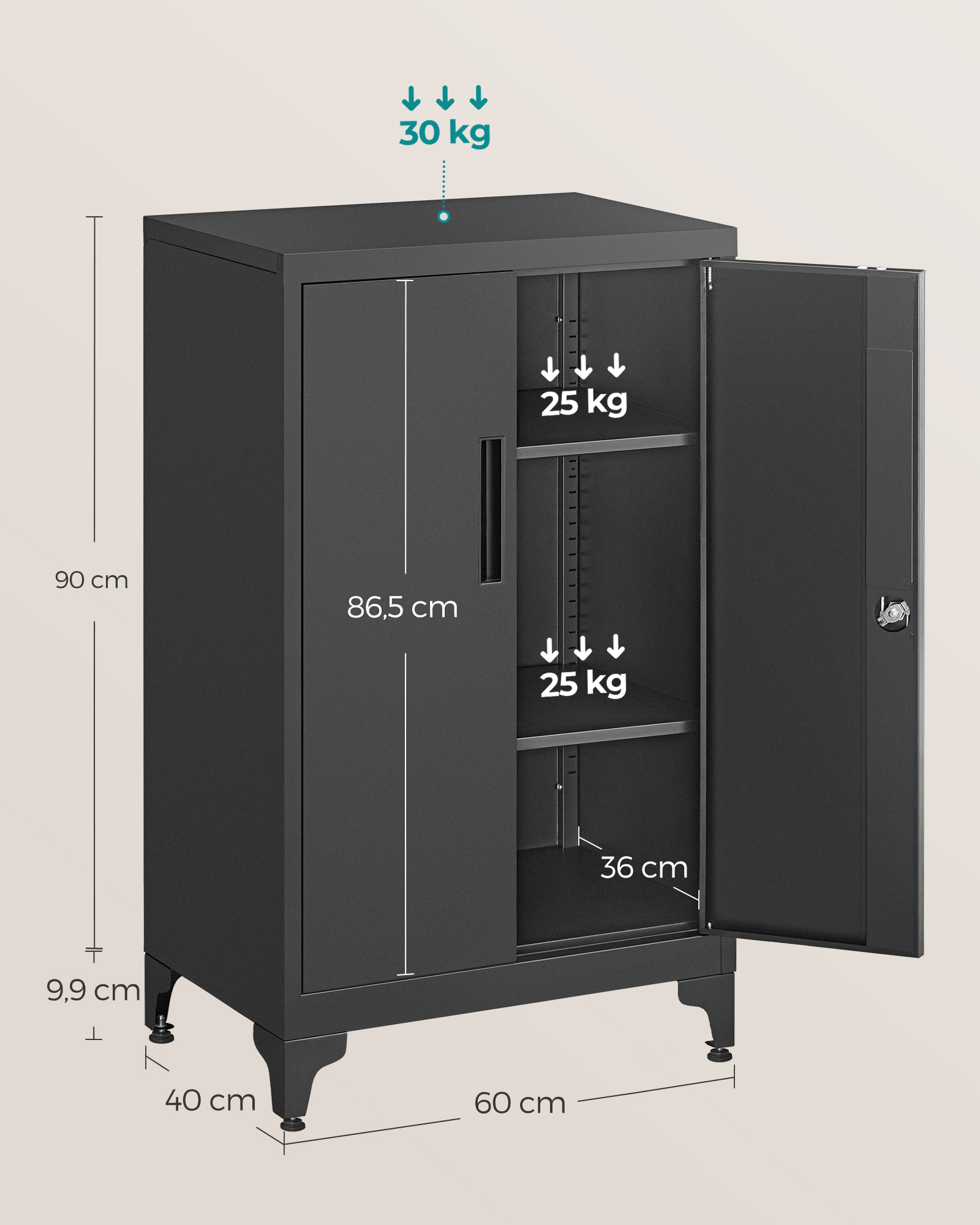 SONGMICS archiefkast archiefkast, multifunctionele kledingkast, kantoorgarderobe met 2-deurs