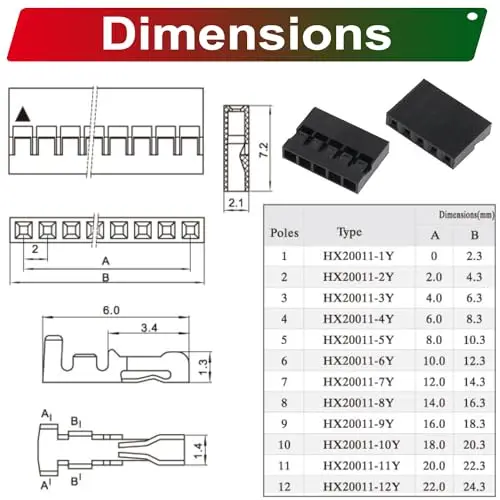 Разъемы 2,0 мм и кабели 24AWG, Φ Dupont,Dupont-2.0 Single Row * 2/3/4/5/6/7/8/9/10P (Dupont-2.0mm)
