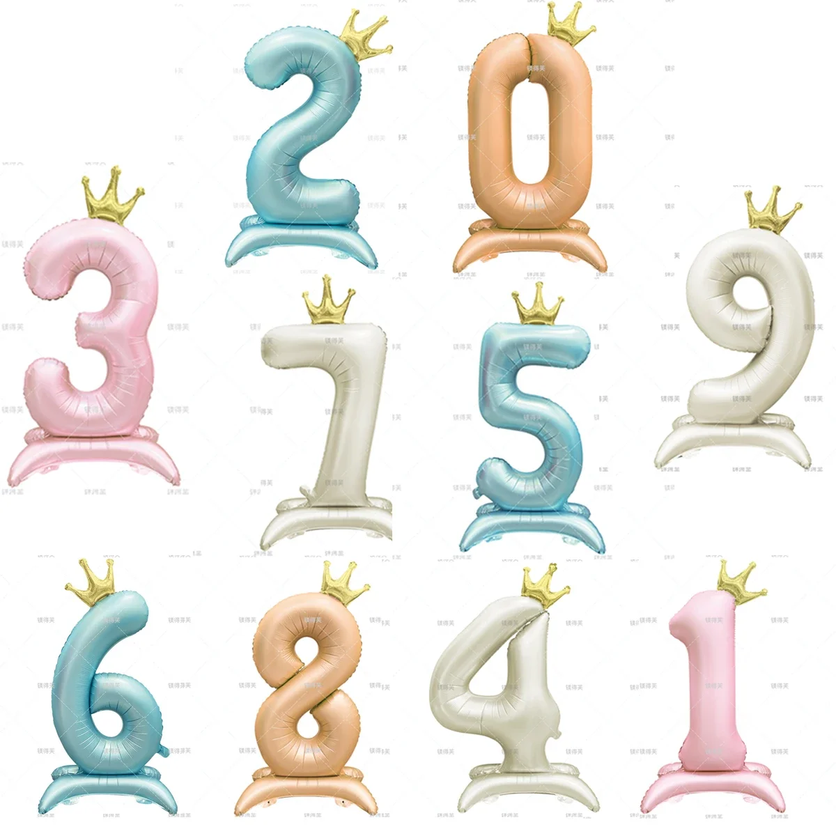 Globos de aluminio con soporte para números, color rosa y azul, color caramelo, vainilla, 42 pulgadas, con figuras de corona, Globos 0-9, decoraciones para fiesta de cumpleaños