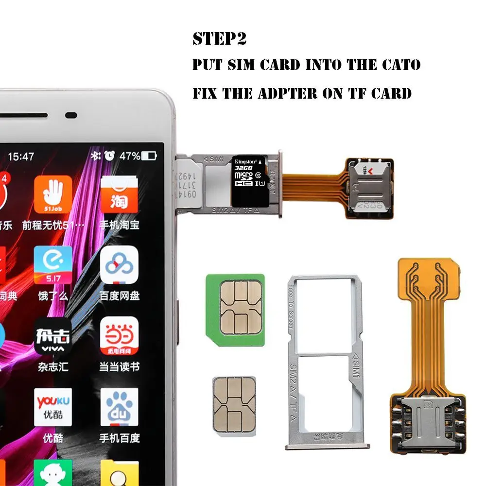 SIM-Karten-Extender Universal TF Hybrid Sim Slot Dual SIM-Karten-Adapter für Micro SD Extender Nano Cato Android Phone