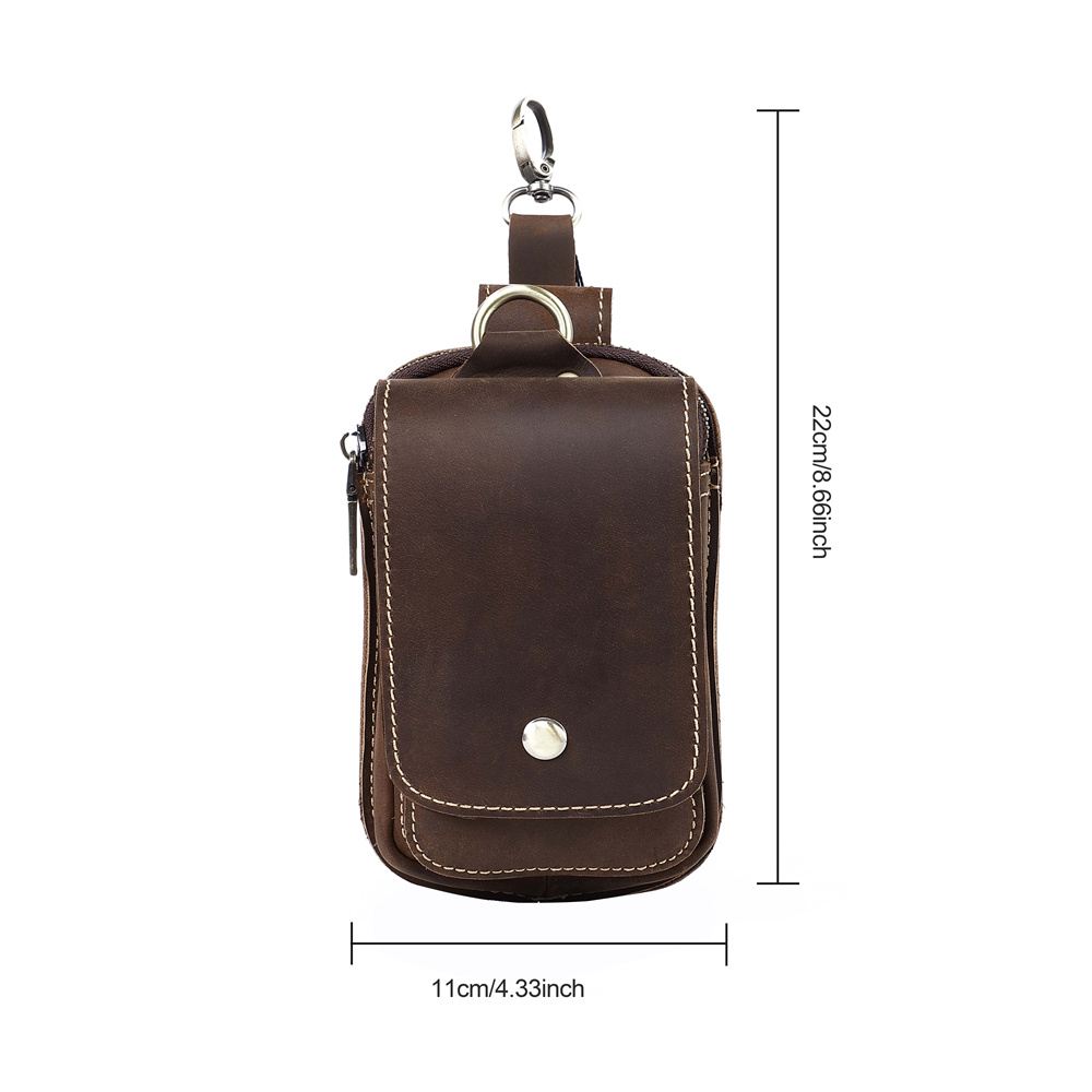 AIGUONIU echt leer retro haakontwerp mobiele telefoon klein heuptasje heupriemtas heren hardloopheuptas heuptasje