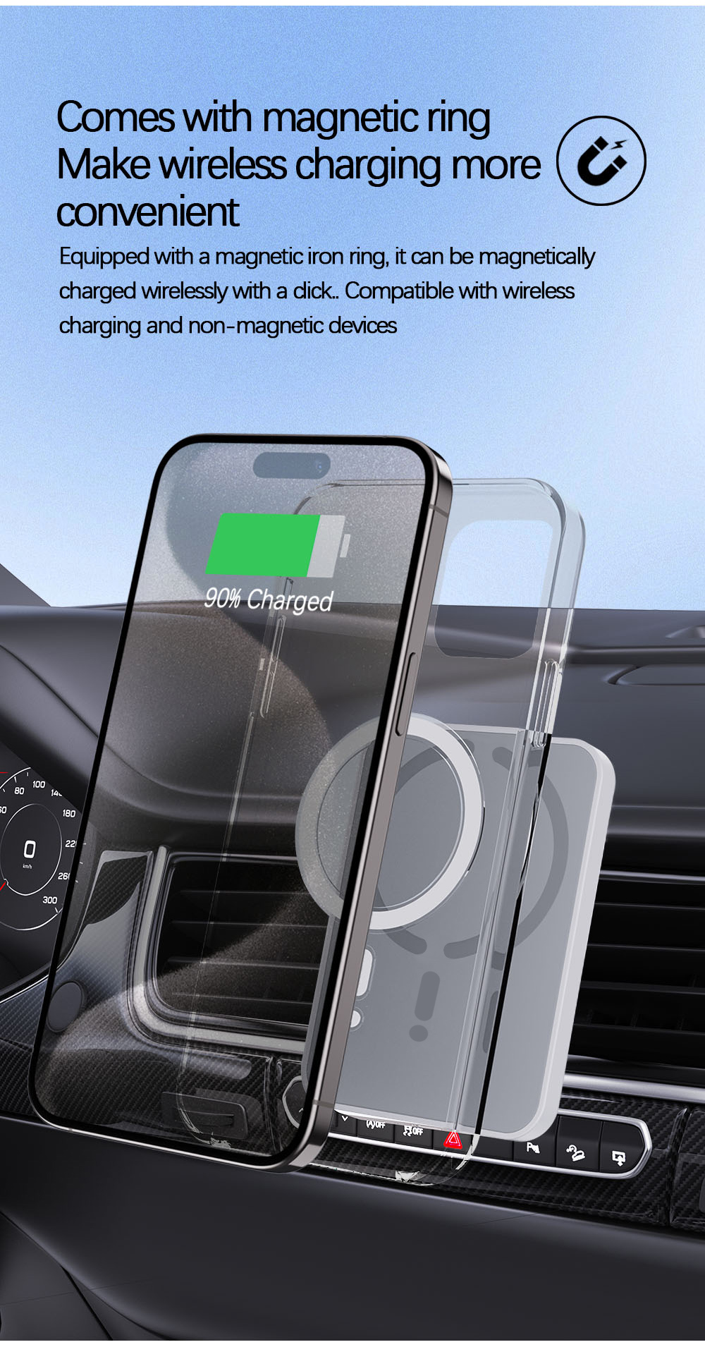 Caricatore wireless per auto magnetico da 15 W per Magsafe iPhone 12 13 14 15 16 Pro Max Supporto per telefono per auto con presa d'aria Ricarica rapida per auto