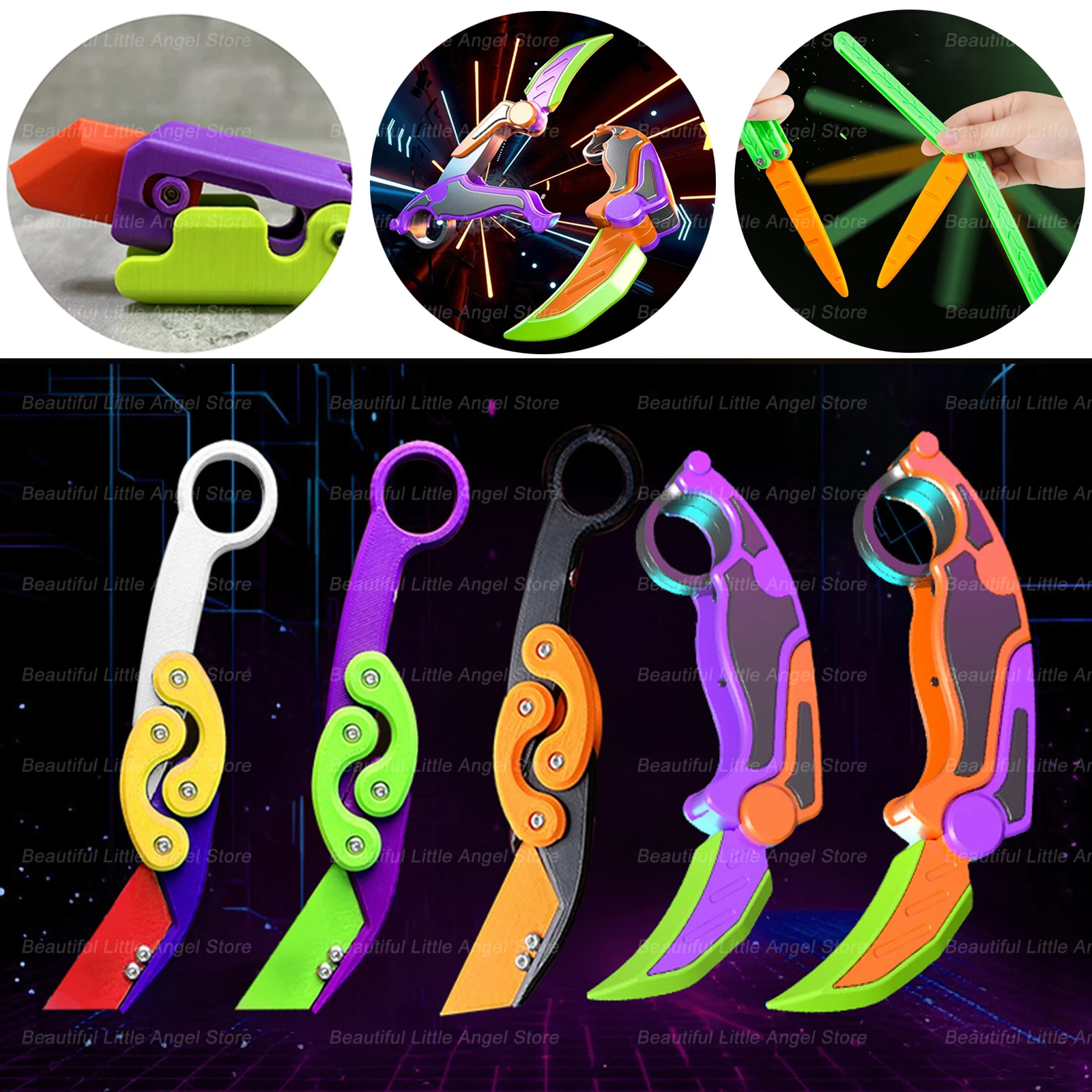 New 3D Printed Gravity Claw Knife Toy Stress Relief Butterfly Fidget Hand Gripper Sensory Toy Folding Claw Knife Radish for Gift