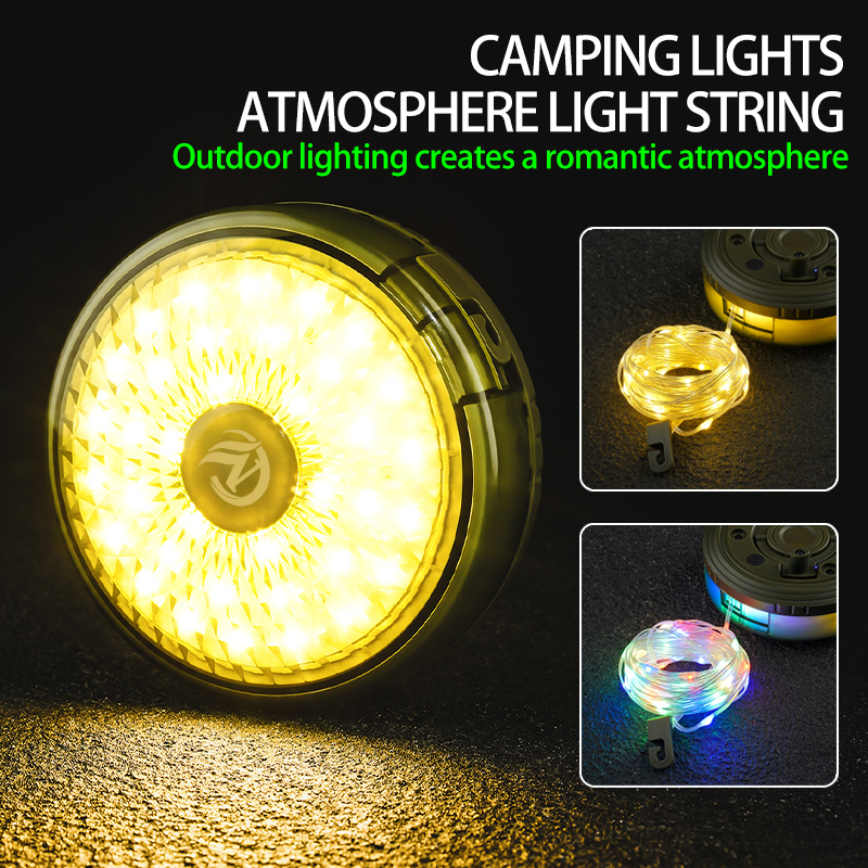 Multi Functional Outdoor Camping Light With Retractable LED String LightsColorful Festive Atmosphere Lights Equipment Tent Light