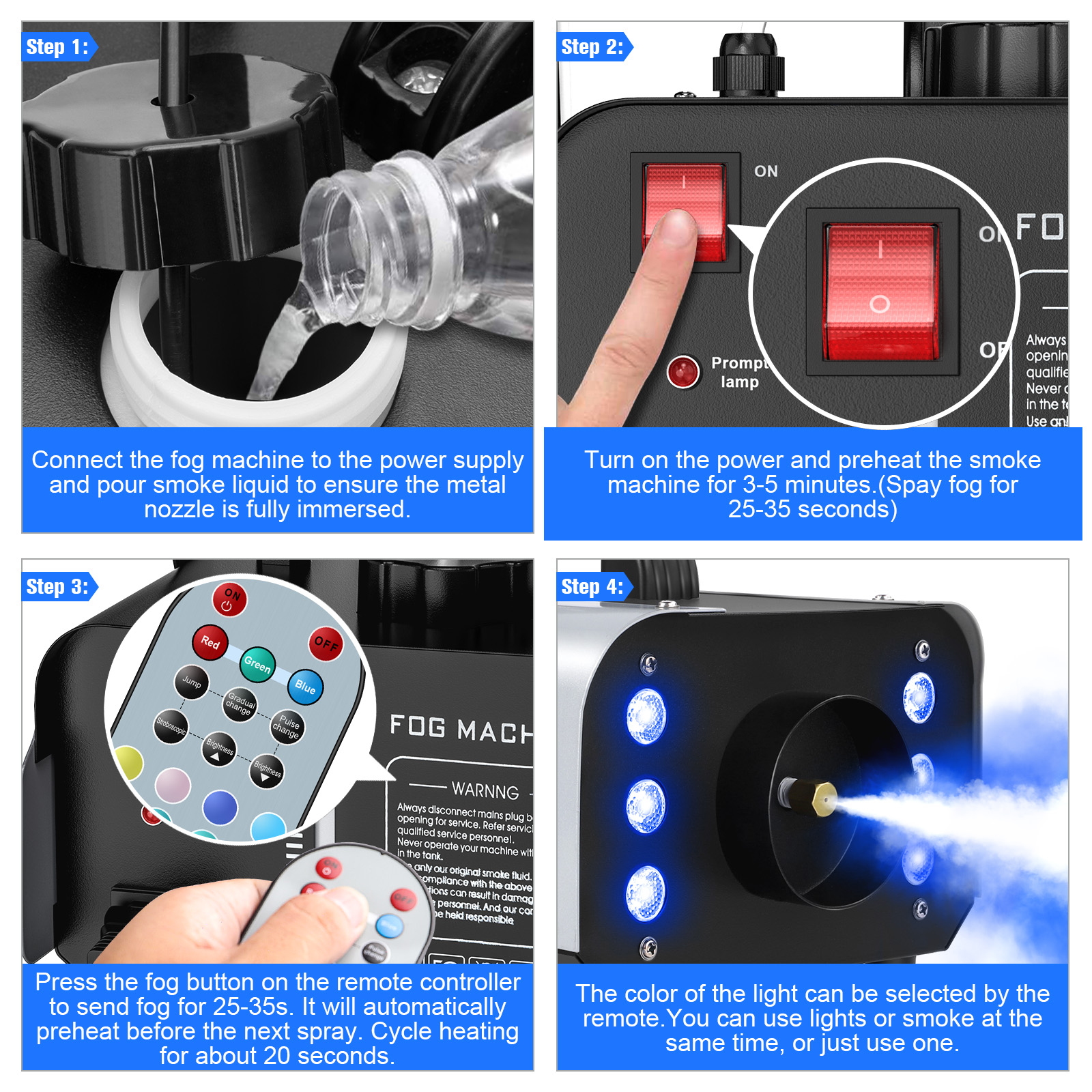 U'King RGB Stage Effect Rookmachine Kleurrijke LED-verlichting Remote Fogger Ejector Disco Fog Machine voor Stage DJ Party Kerstmis