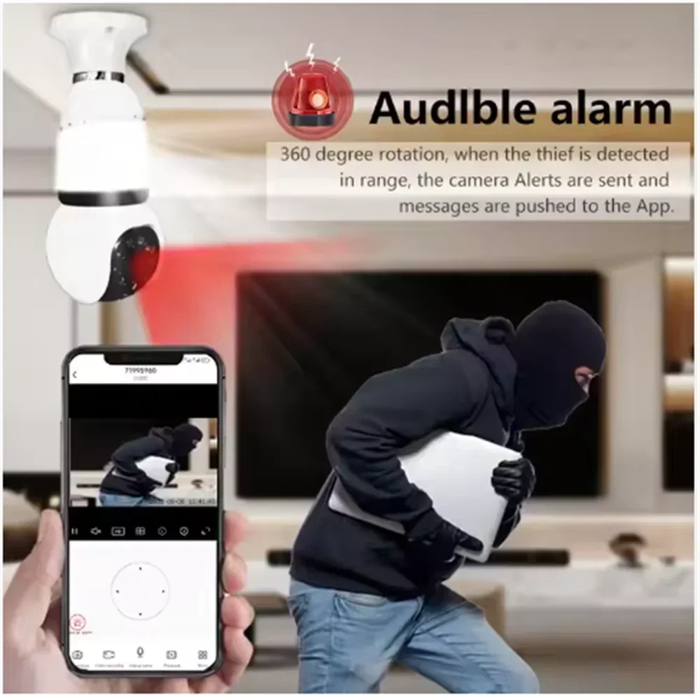 8MP E27 Bulb Wireless Camera LED Bulb&Cameras 2in1 WiFi Two-way Audio Security Surveillance CCTV Security PTZ Cam Smart Tracking