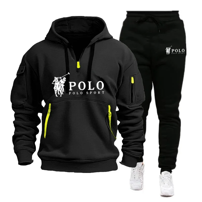 Herbst und Winter 2025, neues Herren-Freizeitset, ein modisches Outdoor-Wanderset, winddicht und warm, Herren-Hoodie und Hose, 2-teiliges Set