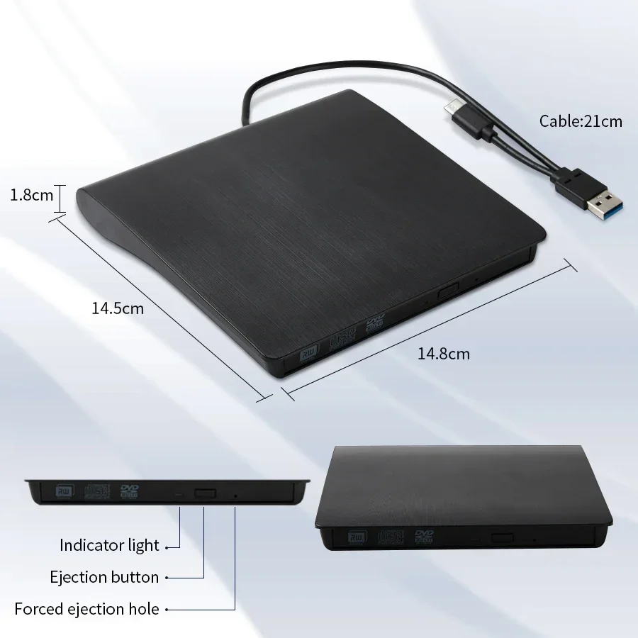USB 3.0 Typ-C Externer DVD-Brenner Optisches Laufwerk RW CD DVD-ROM Schreibgerät Leser Player Tragbarer DVD-Recorder für PC Laptop