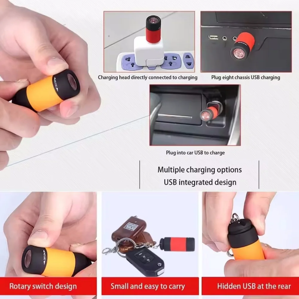 Mini linterna LED recargable por USB, multifunción, llavero de bolsillo, linterna impermeable para acampar al aire libre
