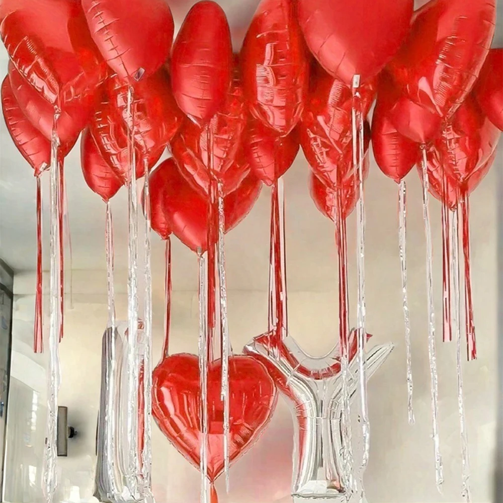 50Pcs Valentine's Day Heart Balloons 10" Red Love Heart Shape Balloon for Valentines Day Decorations Heart Foil Balloon Wedding
