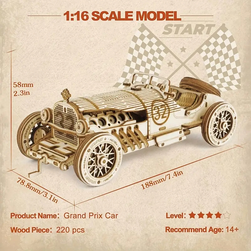 3D 車木製パズル、スケールモデル、DIY モデルキット、手作りギフト、家の装飾、機械モデルキット、組み立ておもちゃ、誕生日/クリ
