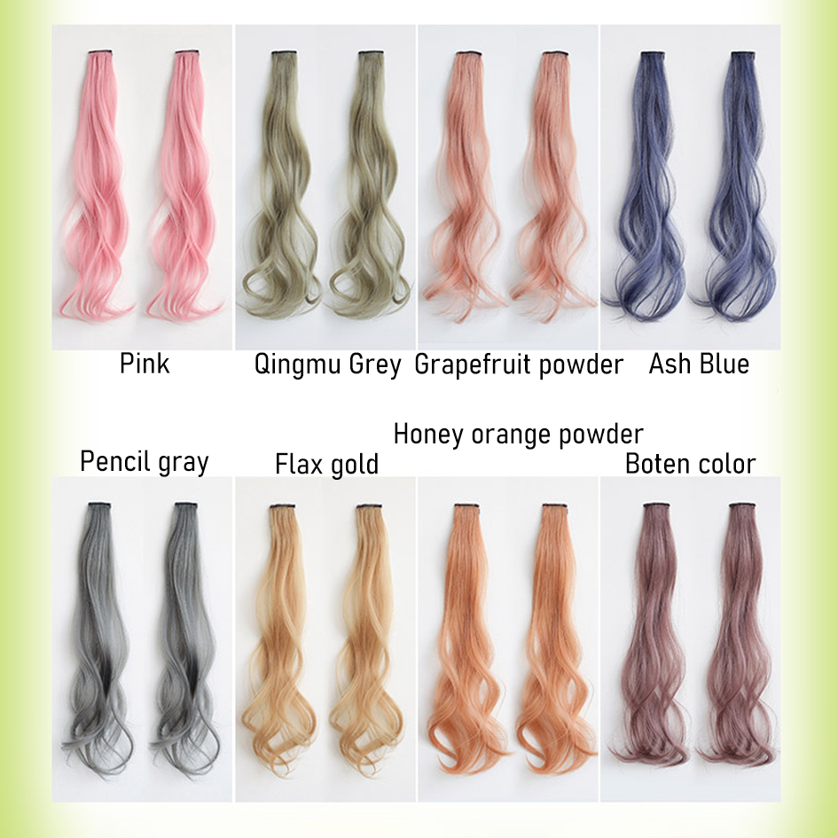 Synthetic 2 pieces set 50cm 60cm colored curly hair extensions water wave pink blue purple  halloween christmas wig