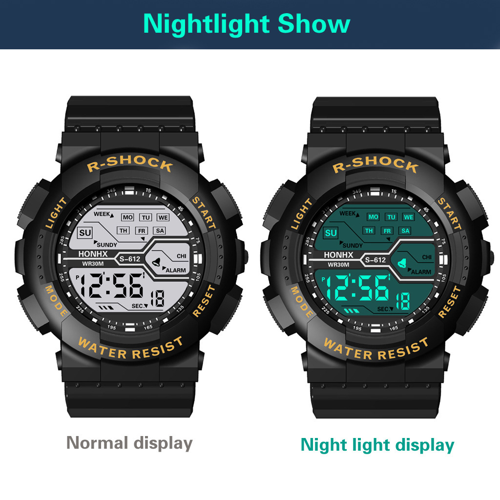 Reloj deportivo al aire libre para Hombre, multifunción, pantalla grande LED, electrónico, resistente al agua, luminoso, militar, Digital, Relojes de pulsera para Hombre