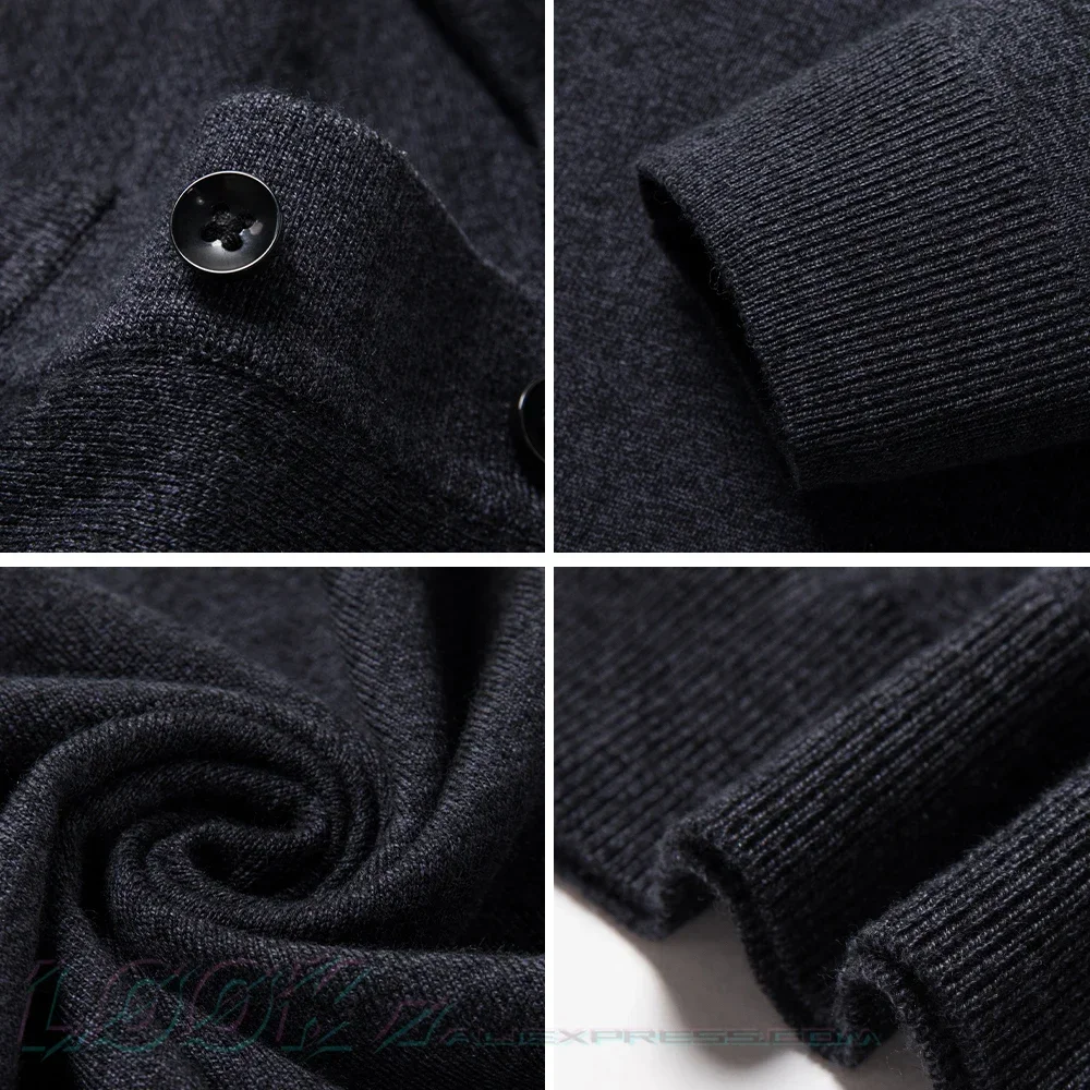 Herren Herbst Langarm Wolle Mischung einfarbig Polo Pullover Pullover mit Revers, lässige Bottom ing Pullover-Größen M-4XL