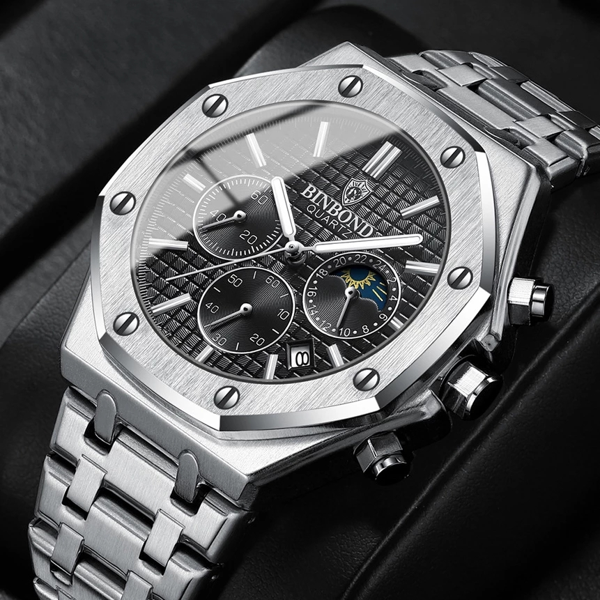 Top marque homme montre de luxe lumineux BINBOND B0161 montre-bracelet en acier inoxydable étanche hommes Date calendrier horloge