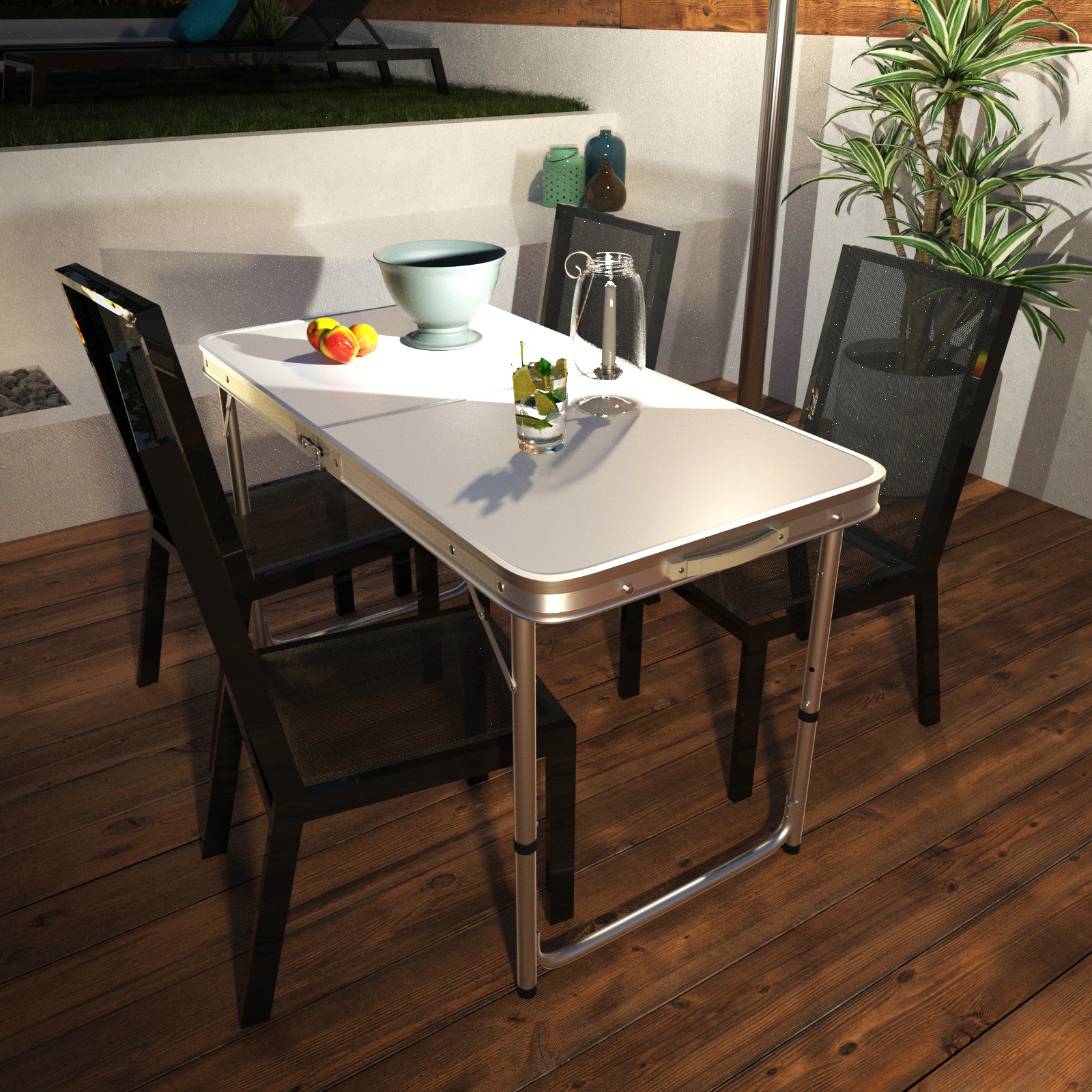 120x60x70cm Aluminium Camping Table, Portable Folding Table Small Picnic Table Laptop Desk TV Dinner Bed Home Office, White