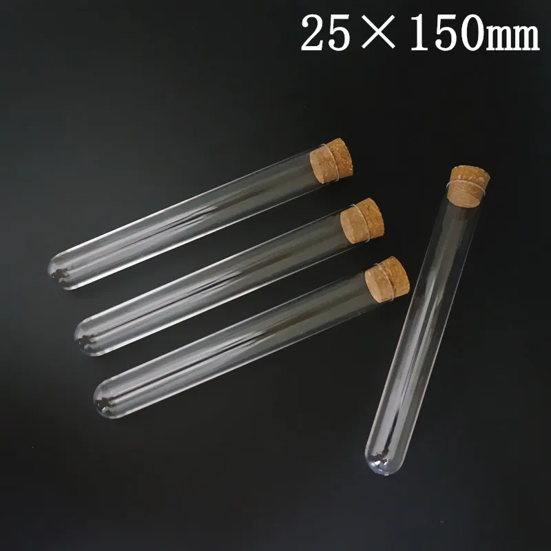 Provette in plastica da 100 pezzi con tappi di sughero, diametro da 12 mm a 25 mm, bottiglia trasparente per caramelle per feste con fondo rotondo, fiala regalo di nozze