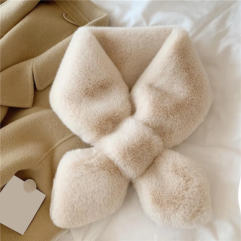 Bufanda cruzada para mujer, cuello de felpa gruesa, Color sólido, redecilla de piel de conejo falsa, bufandas cálidas, regalo para niña, Otoño e Invierno