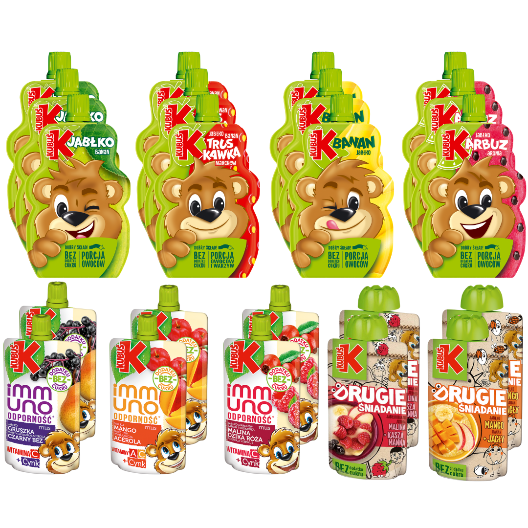 Kubuś Mus zestaw deserków dla dzieci  Mix smaków 100 g x 18 sztuki