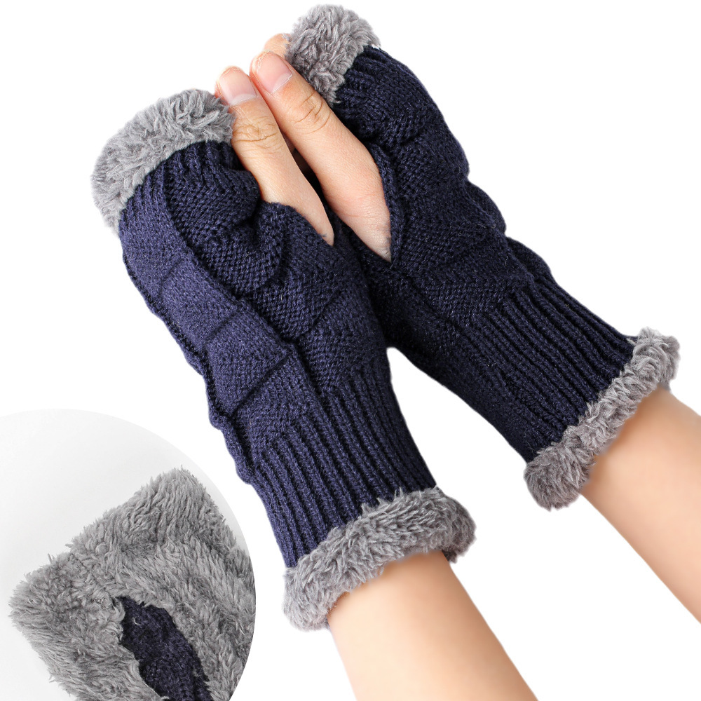Guantes gruesos de lana calentadores de brazo tejidos lana mujer cálido Otoño Invierno moda sin dedos muñequera peluda mangas cortas de mano