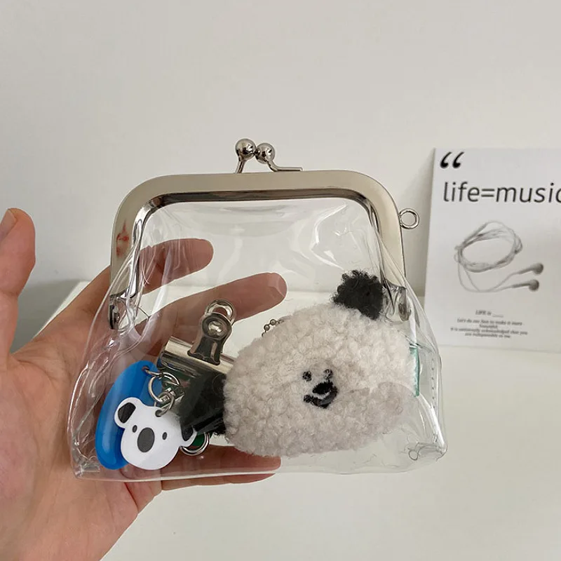 Monedero transparente con Clip para tarjeta de identificación, monedero con lápiz labial, de hierro, portátil, para autobús, multifuncional, 2024