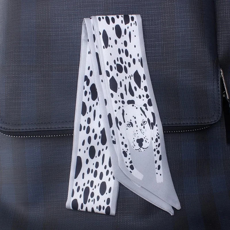Lenço de seda feminino com estampa animal, bolsa fina e estreita com alça pequena, lenço de seda, alça de bolsa, fita, lenço de cabelo, faixa de cabeça