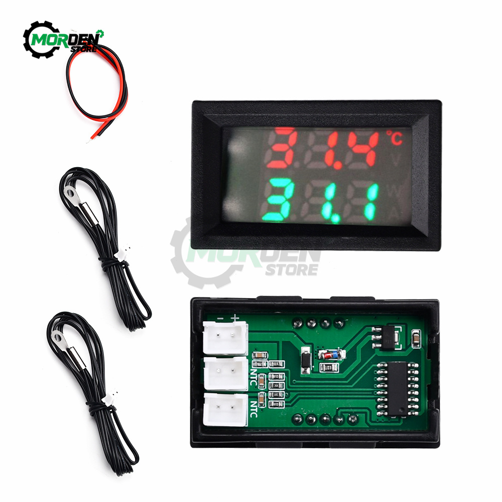 DC4-30V 5V 12V 0,28 pulgadas pantalla LED Dual NTC 10K 3950 voltímetro Sensor de temperatura Digital termómetro con Cable de sonda NTC