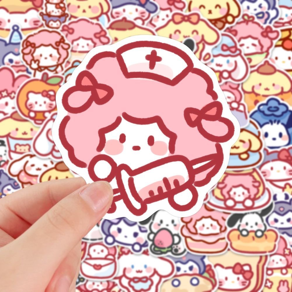 100 pçs bonito dos desenhos animados sanrio adesivos minha melodia kuromi bolsa decoração adesivos cinnamoroll presente das crianças adesivo saco