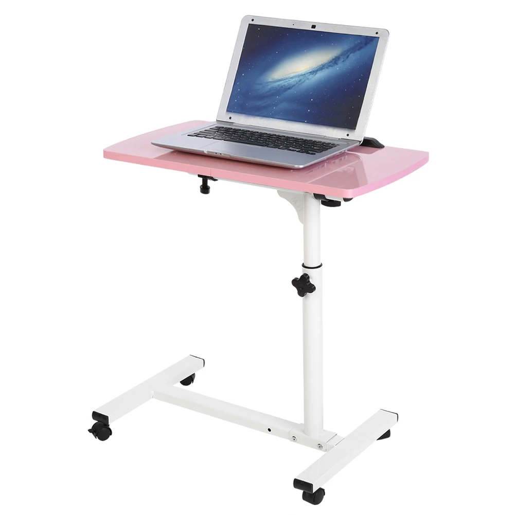 Portable Multifunctional Removable Laptop Desk with Wheels Bed Sofa Books Snack Pink