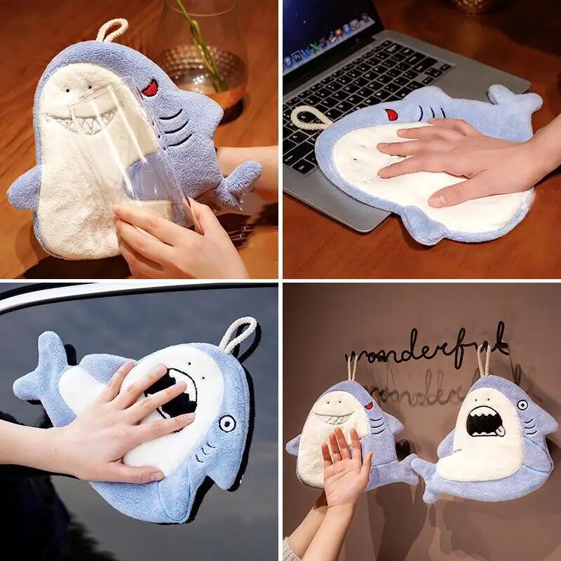 Toalla de mano absorbente para el hogar, paño de limpieza con dibujos de animales, tiburón, Coral, cocina, miedo