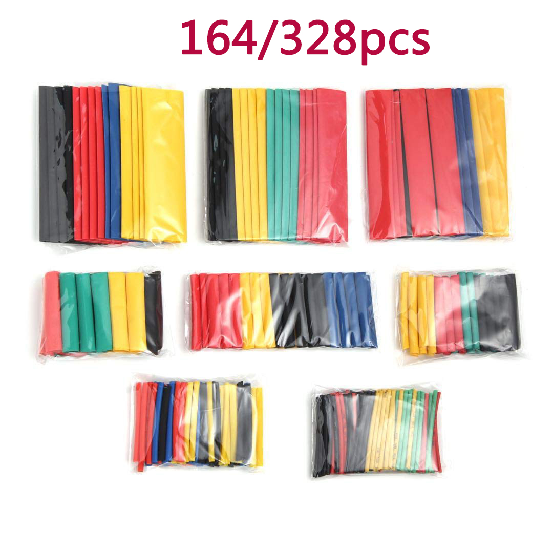 164/328pcs Heat Shrink Tubing Heat Shrink Wrap Sleeves Tubing Electrical Wire Cable Wrap Assortment Electric Insulation