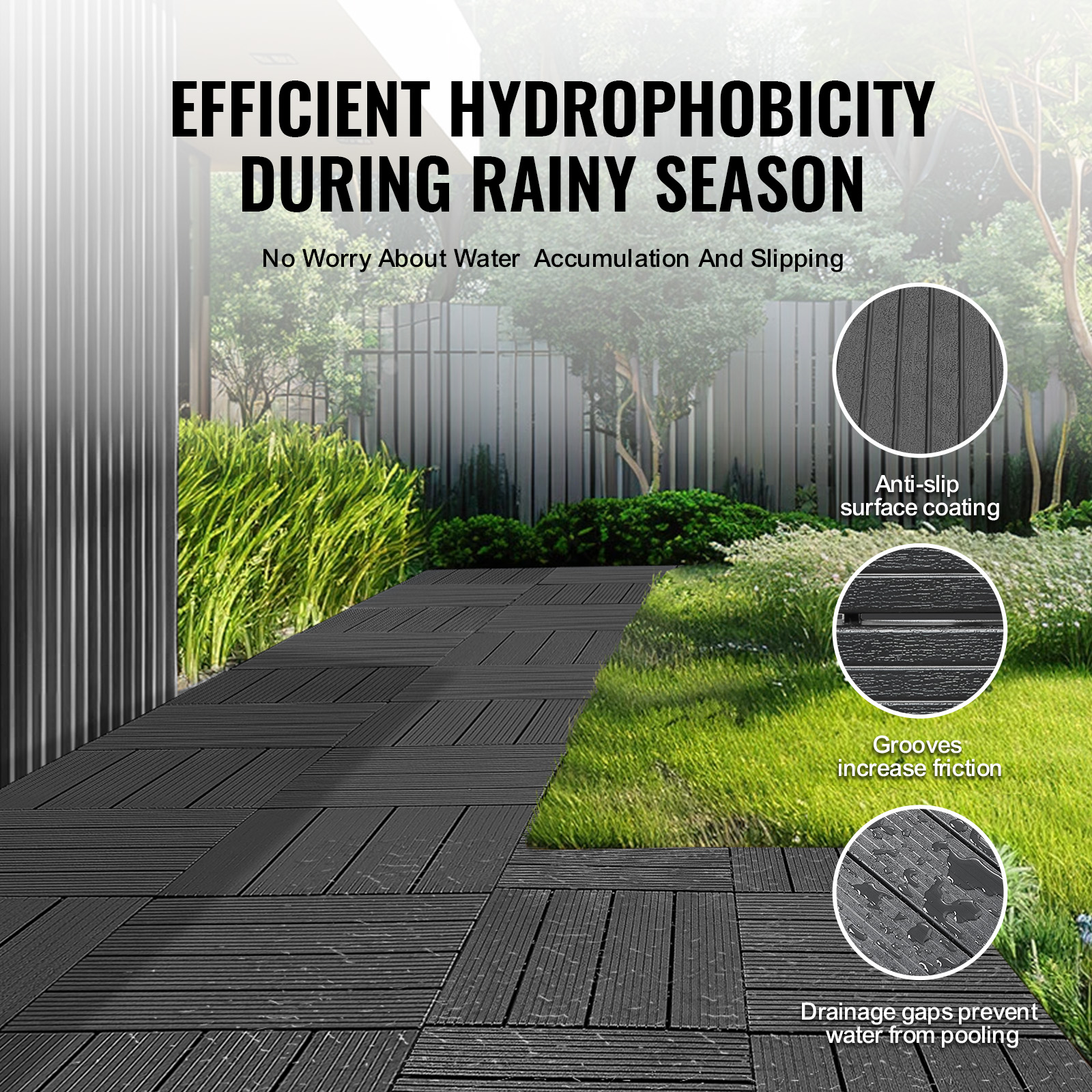 VEVOR Interlocking Deck Tiles 12x12in Plastic Waterproof Outdoor Flooring Decking Covering Tiles for Porch/Balcony/Backyard