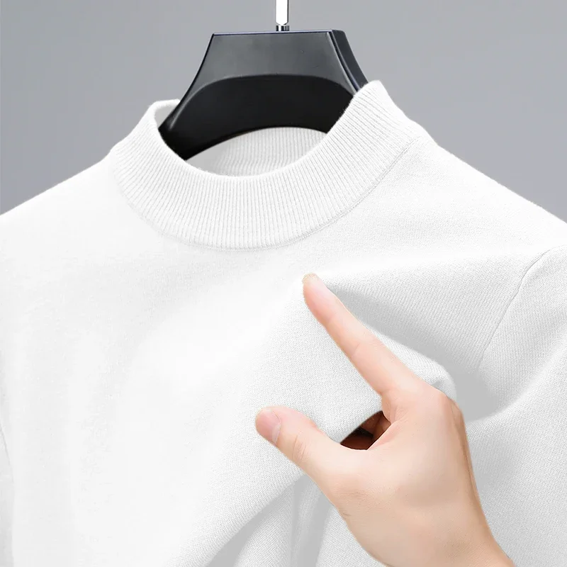 Meia gola alta malhas camisola novo outono/inverno mock neck sweatshirts cor sólida pullovers homem marca casual roupas masculinas