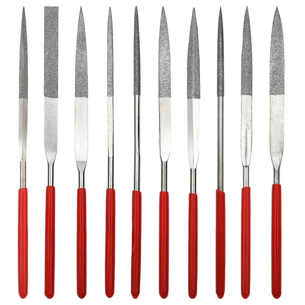 10 Pz Set di lime ad ago diamantate 3x140mm Mini kit di lime ad ago per pietra, vetro, metallo, intaglio, utensili manuali artigianali, set di lime ad ago