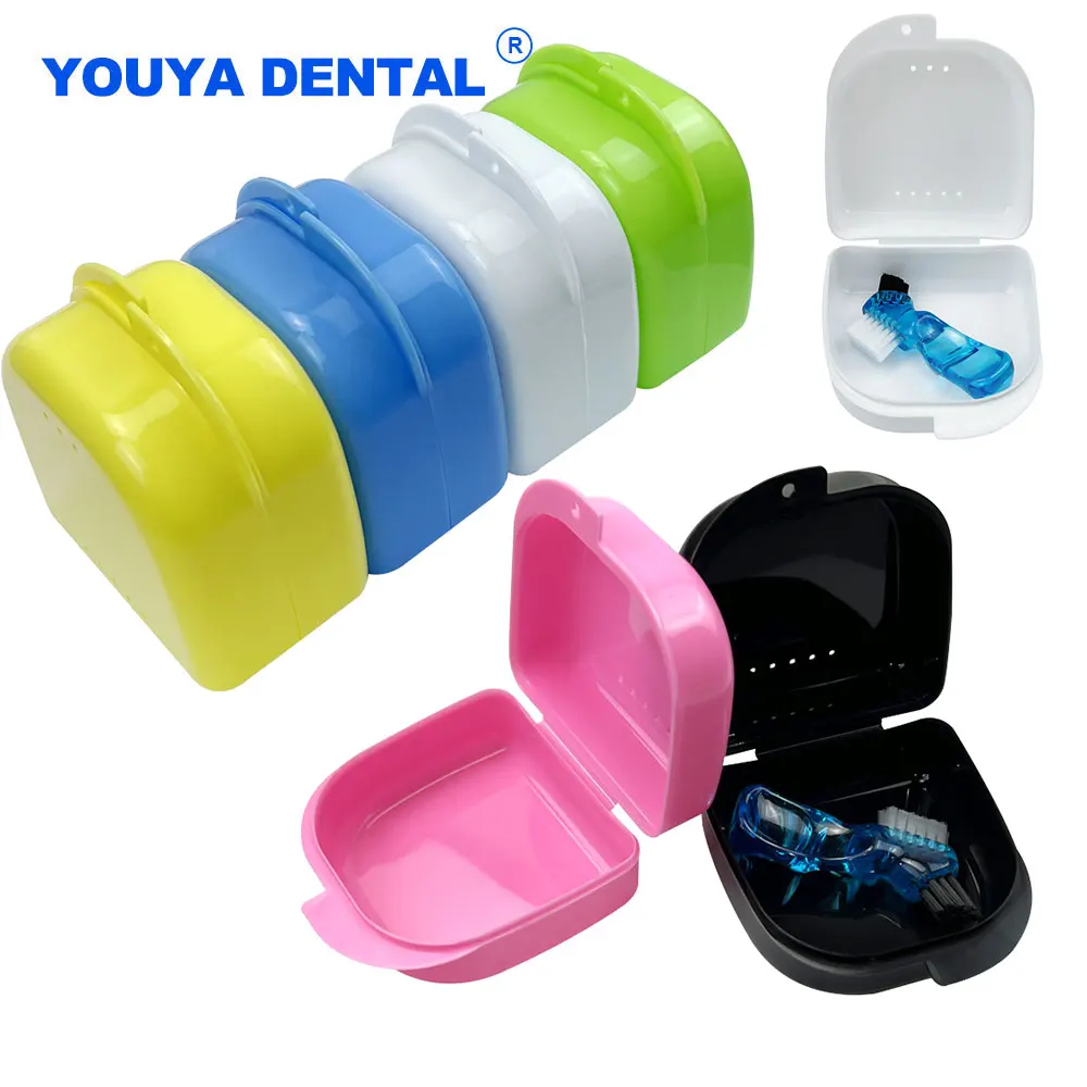 Multiple Colors Large Denture Storage Box Plastic Mouth Guard Braces Hook Container Air Vent Holes False Teeth Protective Box
