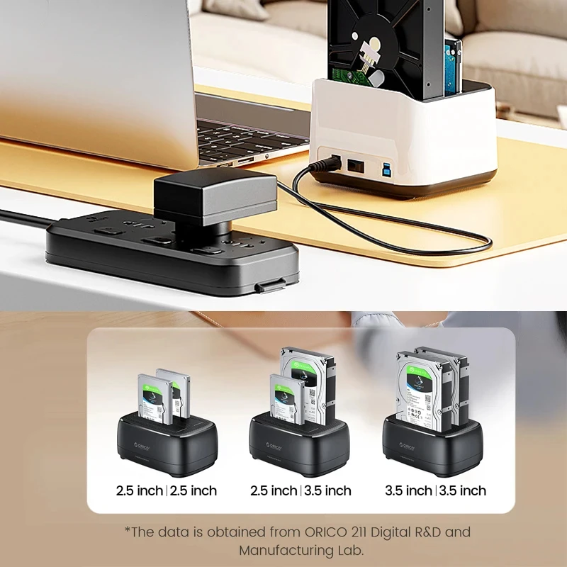 Док-станция для двух жестких дисков с интерфейсом SATA на USB 3,0 ,Dual Bay HDD Docking Station SATA to USB 3.0 HDD Clone Docking Station for 2.5/3.5'' SSD HDD Case Hard Drive Adapter for Laptop