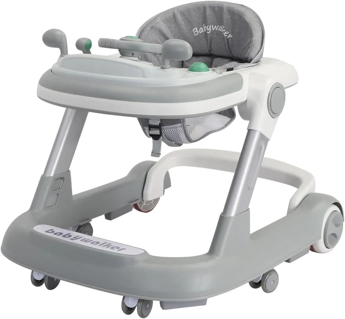 Trotteur 2 en 1 pour bébé, trotteur pour tout-petits avec plateau d'alimentation amovible et plateau musical (sans batterie), trotteur pliable