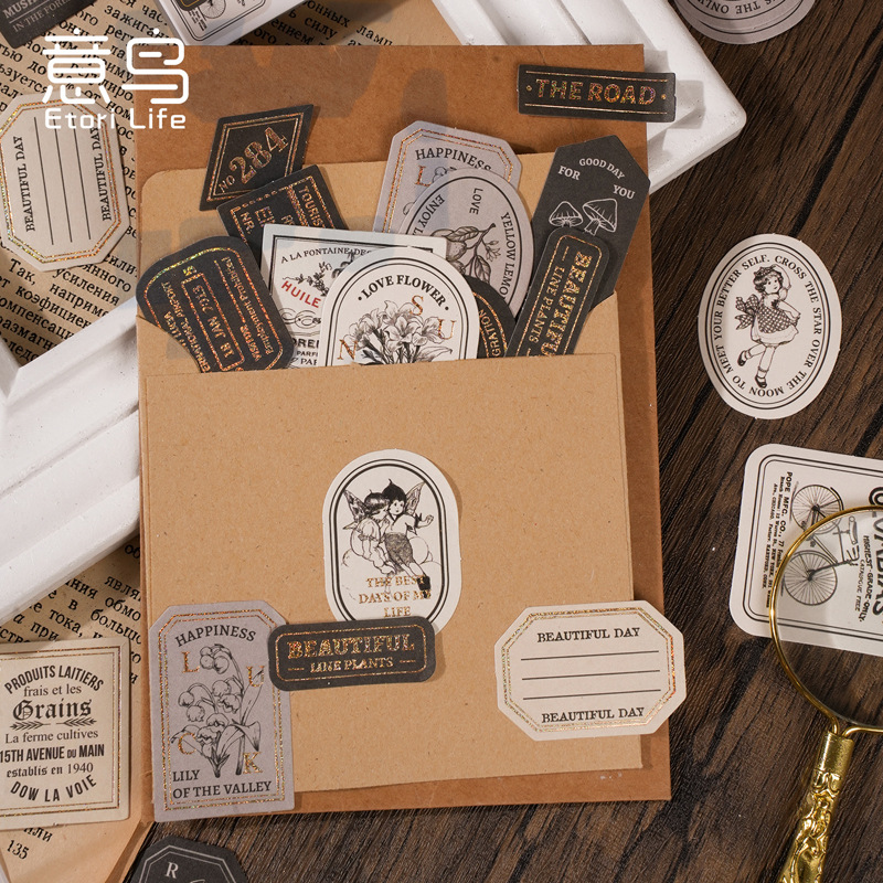 40 ชิ้น Etori Life สไตล์วินเทจ, ป้ายสติกเกอร์ DIY ตกแต่งเครื่องเขียนอัลบั้ม Diary ถ้วยโน้ตบุ๊คโทรศัพท์มือถือของเล่นสมุดภาพ