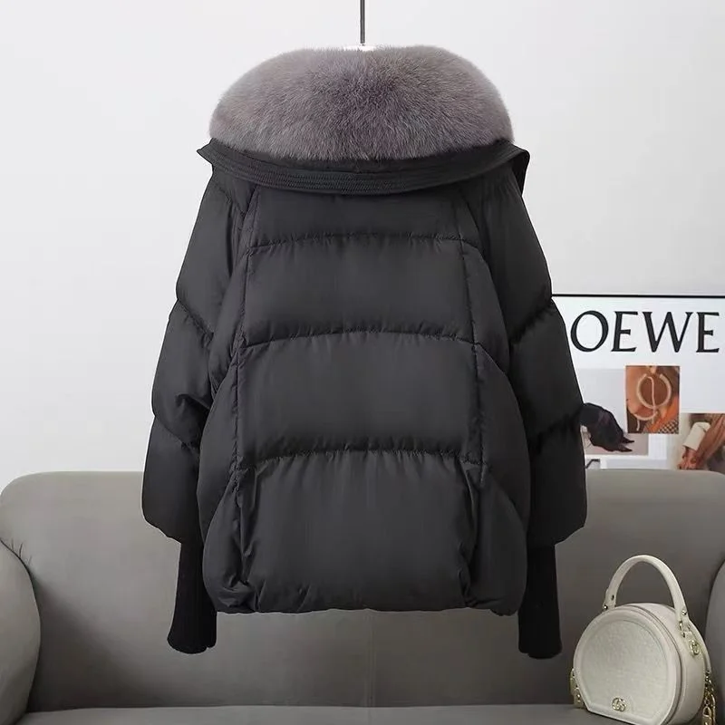 Chaqueta acolchada de algodón para otoño e invierno, chaqueta acolchada de algodón con cuello de piel corta y gruesa coreana, estilo occidental, 2024