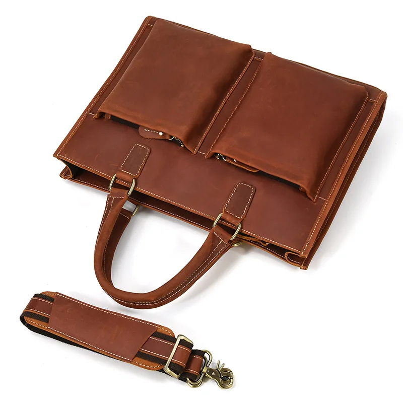 กระเป๋าถือหนังบุรุษ 15.6 นิ้ว PC Notebook แล็ปท็อปกระเป๋าเอกสารไหล่กระเป๋า 100% Cowhide กระเป๋าชายธุรกิจกระเป๋า