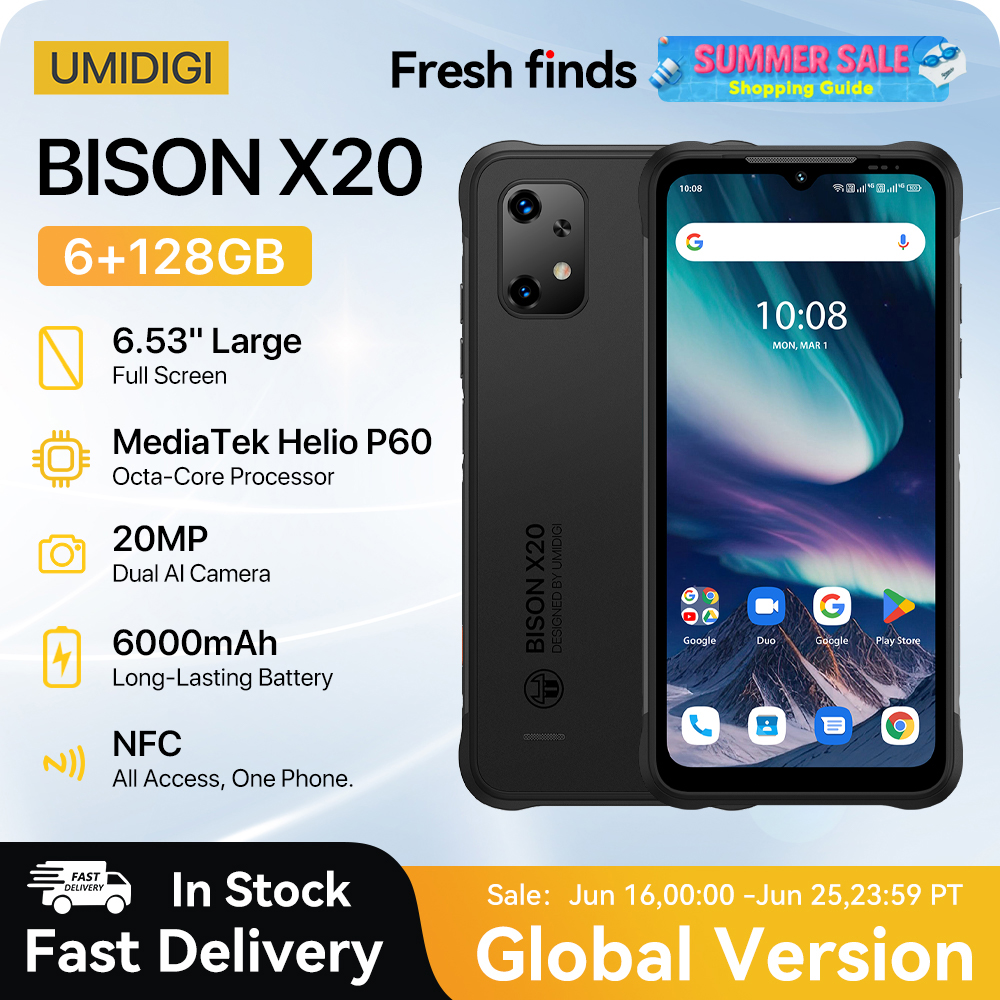 [Estreno mundial] UMIDIGI BISON X20 Smartphone resistente MTK Helio P60 Octa-Core 6GB 128GB 6.53 "HD Android 13 6000mAh Batería NFC