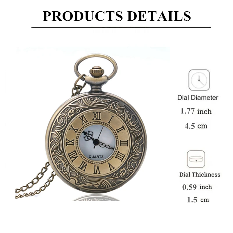 Retro Bronze โรมัน Scale การออกแบบจอแสดงผลจี้ควอตซ์พร้อมสร้อยคอลูกปัดผู้ชายนาฬิกาของขวัญ