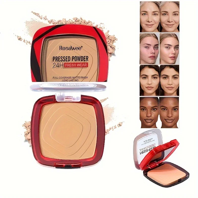 Fondotinta in polvere pressata opaca a copertura totale con applicatore a soffio, trucco in polvere con finitura opaca senza peso 24 ore di usura fresca