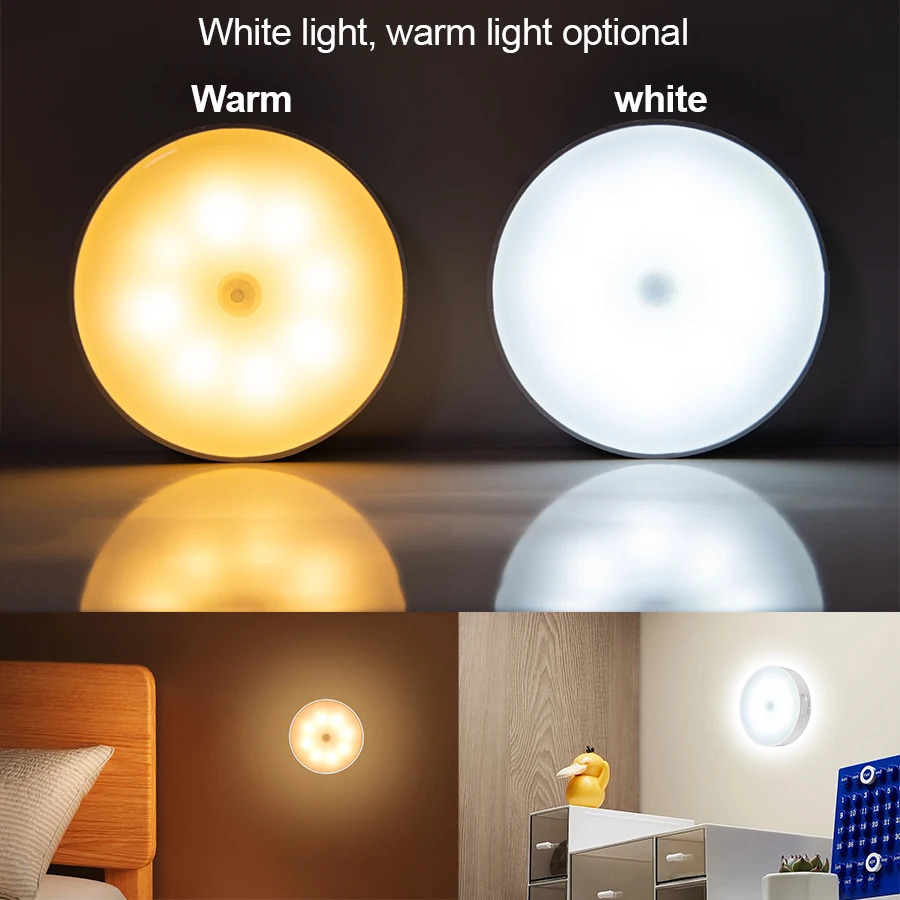 HPH Motion Sensor LED Night Light USB Rechargeable For Kitchen Cabinet Wardrobe Lamp Staircase Wireless LED Closet Light